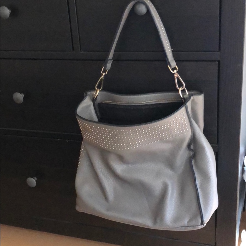 Grey studded bag